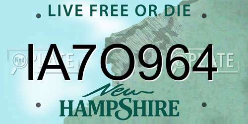IA7O964 New Hampshire License Plate