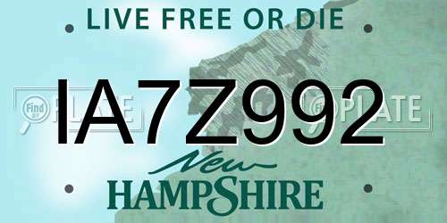 IA7Z992 New Hampshire License Plate