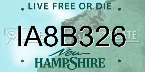IA8B326 New Hampshire License Plate