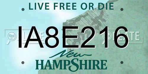 IA8E216 New Hampshire License Plate