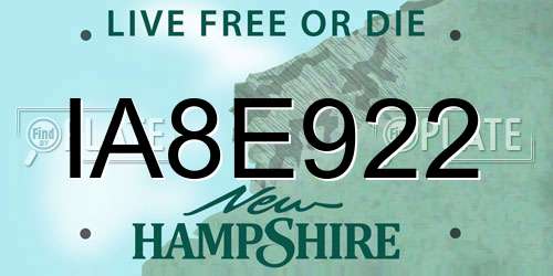 IA8E922 New Hampshire License Plate