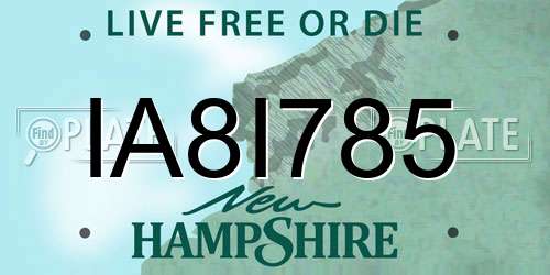 IA8I785 New Hampshire License Plate