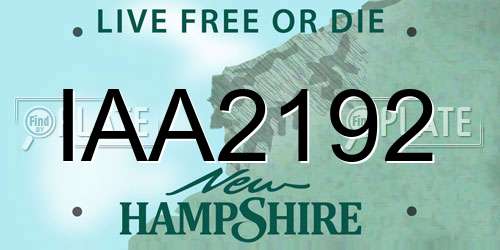 IAA2192 New Hampshire License Plate