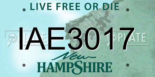IAE3017 New Hampshire License Plate