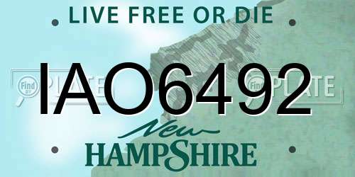 IAO6492 New Hampshire License Plate