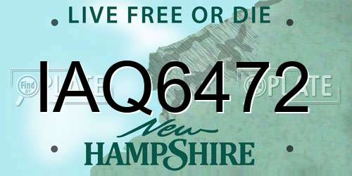 IAQ6472 New Hampshire License Plate