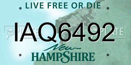 IAQ6492 New Hampshire License Plate