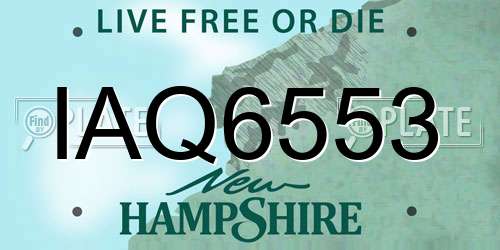 IAQ6553 New Hampshire License Plate
