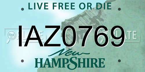 IAZ0769 New Hampshire License Plate