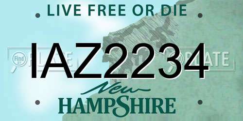 IAZ2234 New Hampshire License Plate