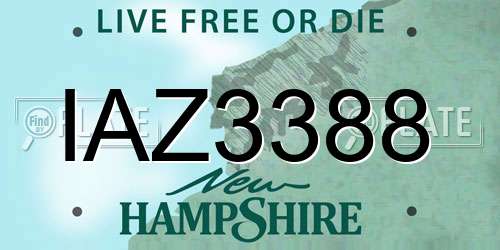 IAZ3388 New Hampshire License Plate