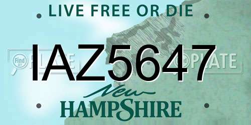IAZ5647 New Hampshire License Plate