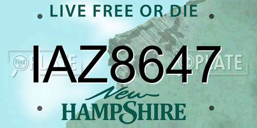 IAZ8647 New Hampshire License Plate