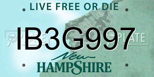IB3G997 New Hampshire License Plate