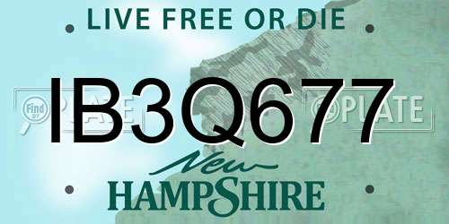 IB3Q677 New Hampshire License Plate