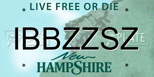 IBBZZSZ New Hampshire License Plate