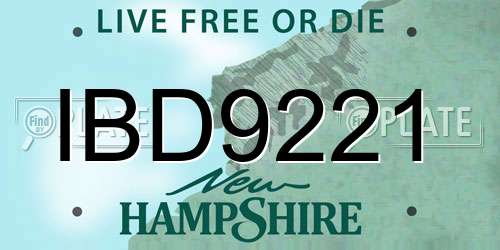 IBD9221 New Hampshire License Plate
