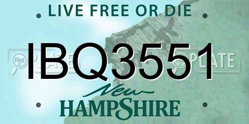 IBQ3551 New Hampshire License Plate