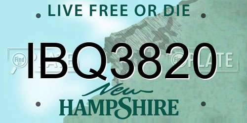 IBQ3820 New Hampshire License Plate