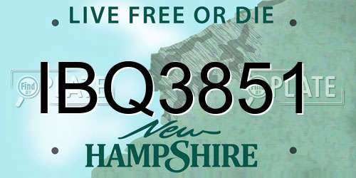 IBQ3851 New Hampshire License Plate