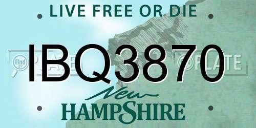 IBQ3870 New Hampshire License Plate