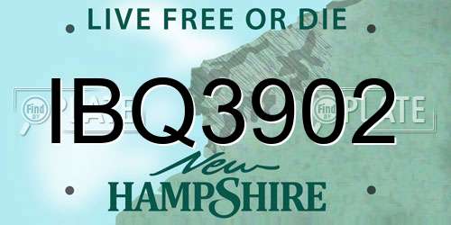 IBQ3902 New Hampshire License Plate