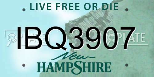IBQ3907 New Hampshire License Plate