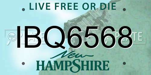 IBQ6568 New Hampshire License Plate