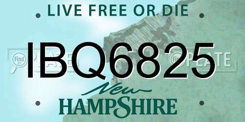 IBQ6825 New Hampshire License Plate