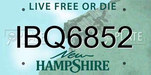 IBQ6852 New Hampshire License Plate