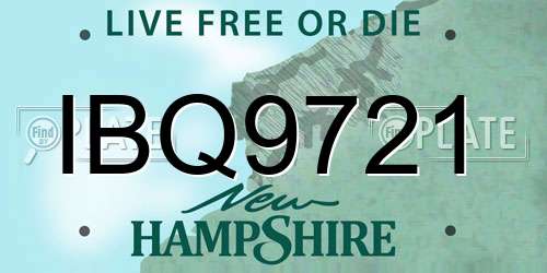 IBQ9721 New Hampshire License Plate