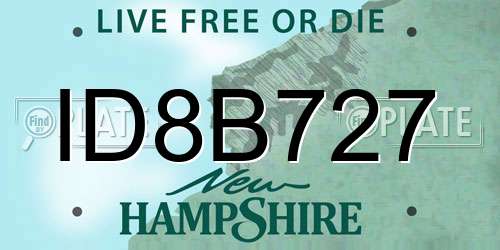 ID8B727 New Hampshire License Plate