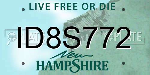 ID8S772 New Hampshire License Plate