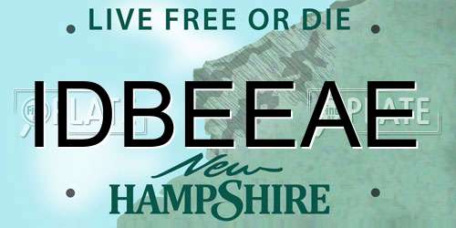 IDBEEAE New Hampshire License Plate