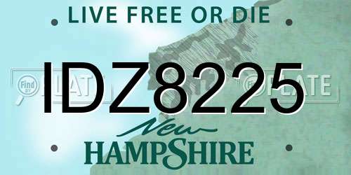 IDZ8225 New Hampshire License Plate
