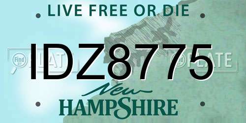 IDZ8775 New Hampshire License Plate