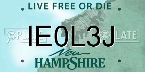 IE0L3J New Hampshire License Plate