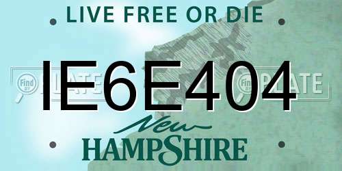 IE6E404 New Hampshire License Plate