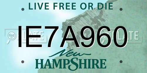 IE7A960 New Hampshire License Plate
