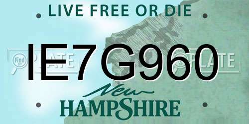 IE7G960 New Hampshire License Plate