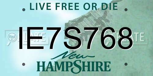 IE7S768 New Hampshire License Plate