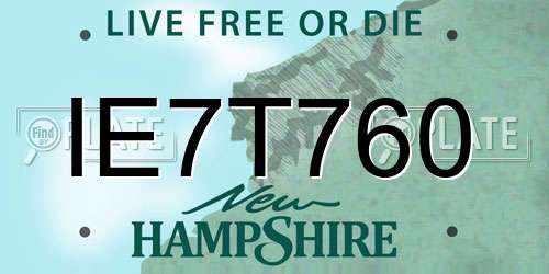 IE7T760 New Hampshire License Plate