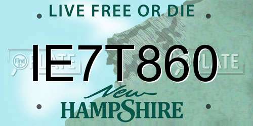 IE7T860 New Hampshire License Plate