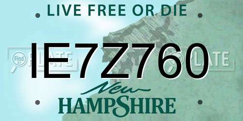 IE7Z760 New Hampshire License Plate