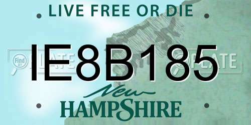 IE8B185 New Hampshire License Plate