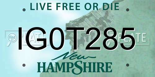 IG0T285 New Hampshire License Plate