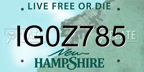 IG0Z785 New Hampshire License Plate