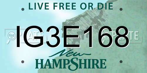 IG3E168 New Hampshire License Plate