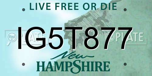 IG5T877 New Hampshire License Plate