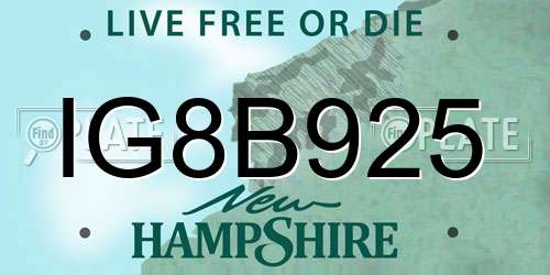 IG8B925 New Hampshire License Plate